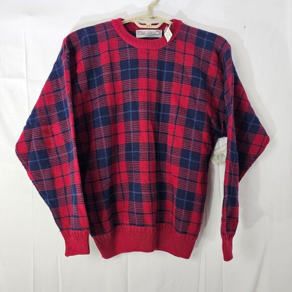 John Ashford Other - NWT John Ashford Sweater Mens Large Red Blue Plaid Cotton Crewneck Pullover